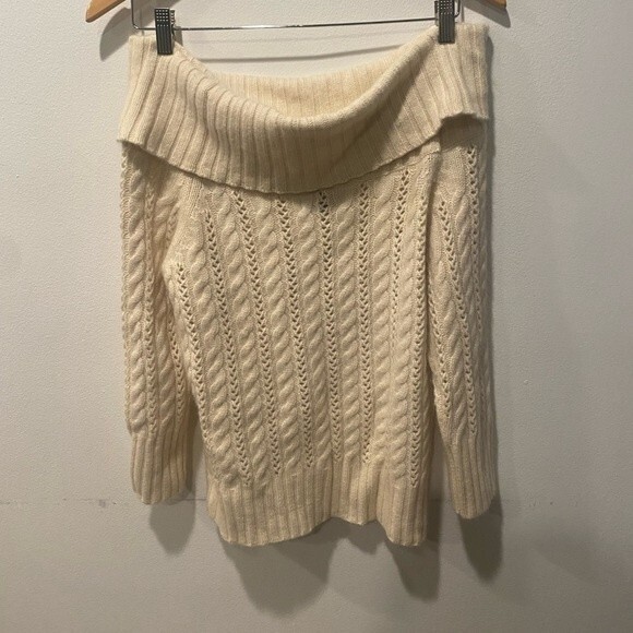 Express Wool Cashmere Angora Off Shoulder 3/4 Sleeve Cable Knit Sweater Large - Picture 2 of 4